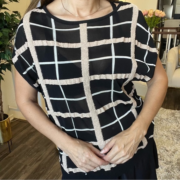 Georgio Grati Sleeveless Checkered Boat Neck Knit Top Slightly Sheer Size M - Picture 6 of 13